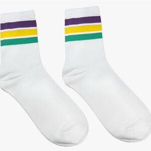 White Socks with Purple, Yellow, and Green Stripes